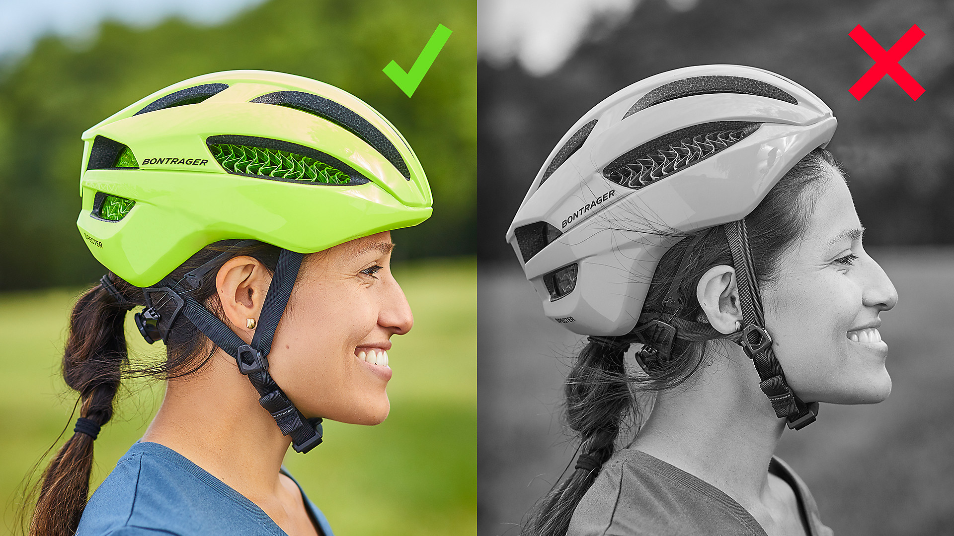 woman wearing bike helmet correctly