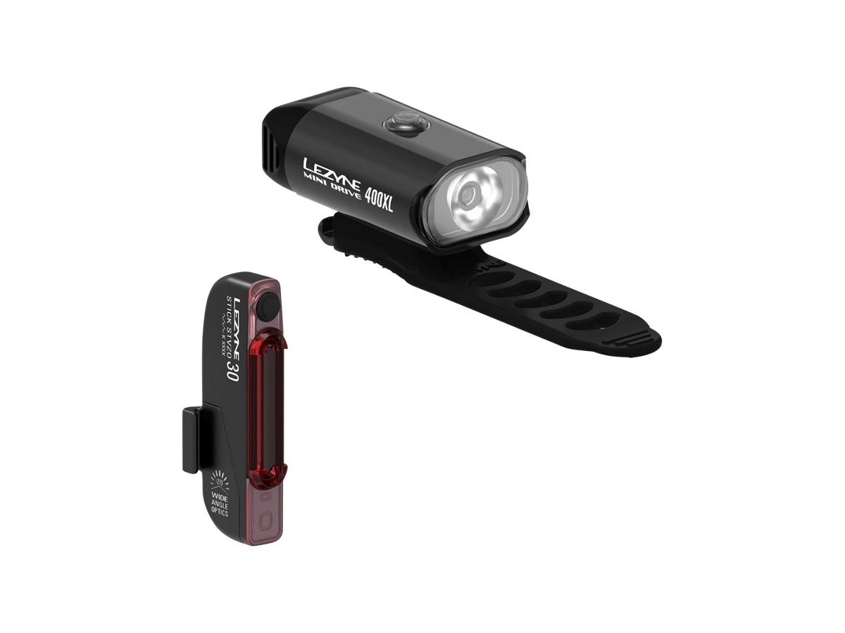 Black Lezyne Mini Drive 400XL KTV Pro Drive LED Cycle Lights Pair