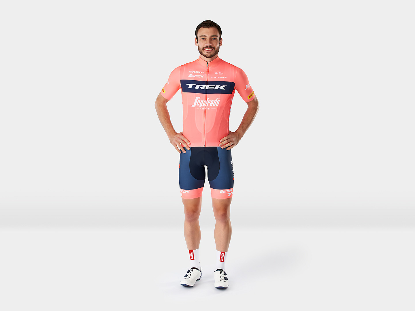 Camiseta de ciclismo masculina, réplica da versão de treino da Equipe Trek-Segafredo fabricada pela Santini